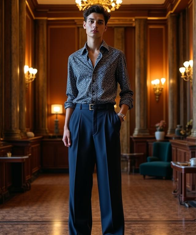 Tall model Daniy Moschetto in a floor-length Art Deco evening gown, demonstrating proper length for 6'0 frames.