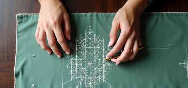 Artisan working on a sustainable garment with geometric chalk lines